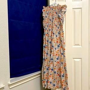 LOFT SUMMER LONG DRESS- ROSE GOLD PINKISH COLORED WITH DLORAL PATTERN.